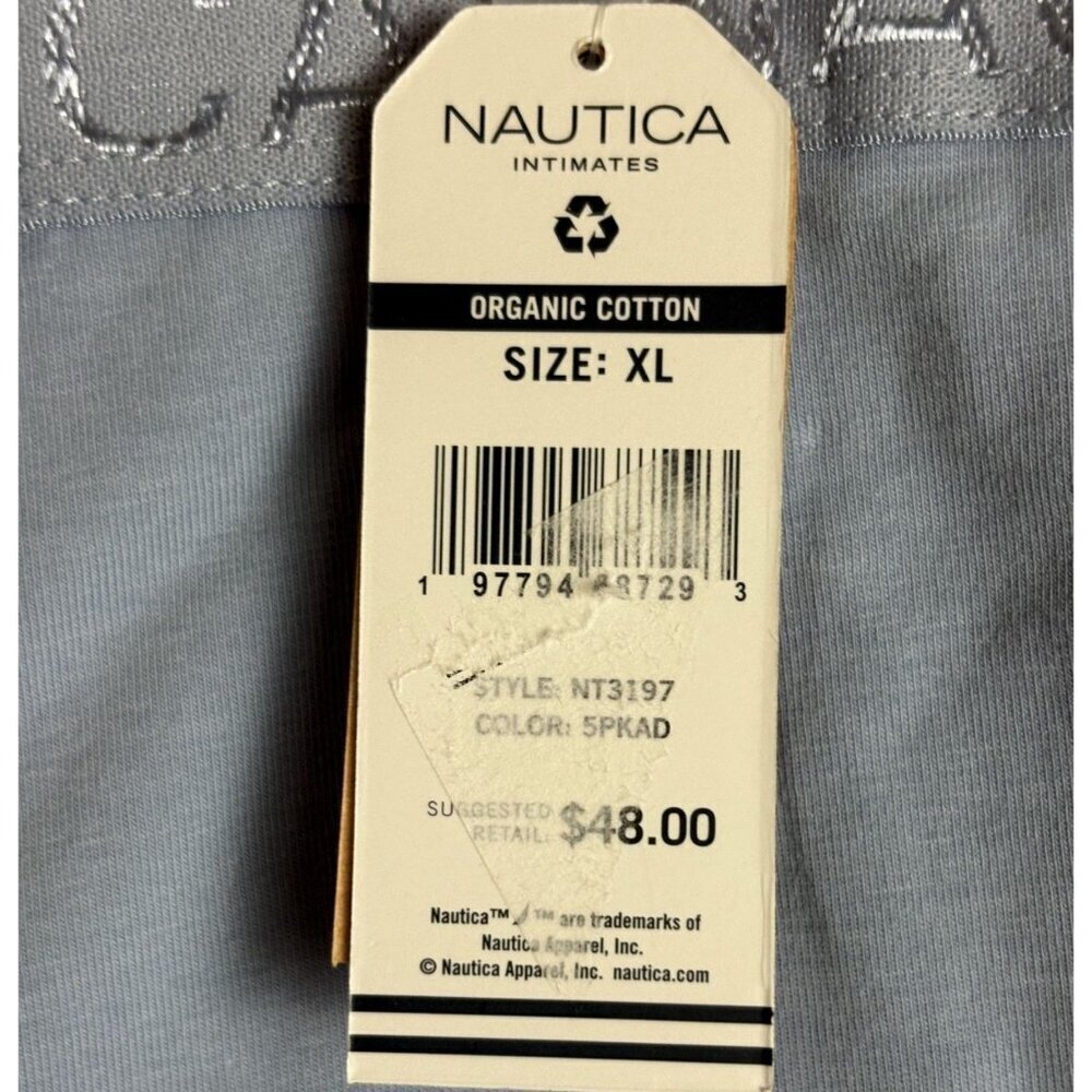 Nautica XL Blue-Pink-Gray Logo Waistband Organic Cotton Boy Short Panties-5-Pack - Picture 4 of 6